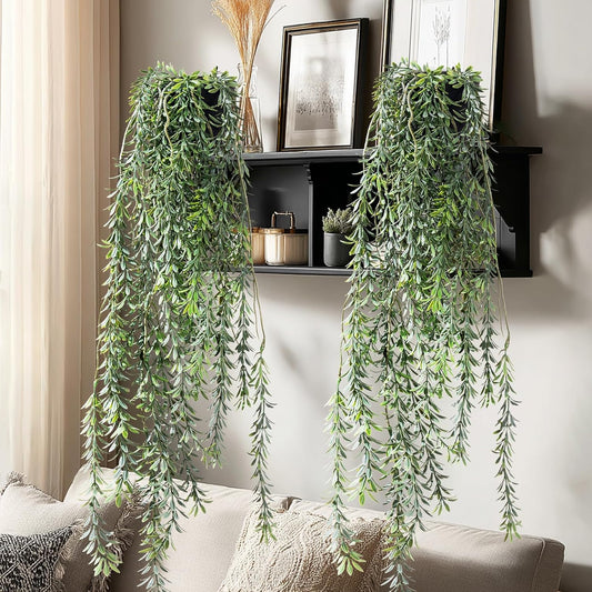 Artificial Hanging Plant 2 Pcs Faux Plant Ivy Vine Faux Eucalyptus Vines Fake Potted Greenery for Wall Living Room Home Shelf Office Bathroom Outdoor Indoor Decor (Type 5)
