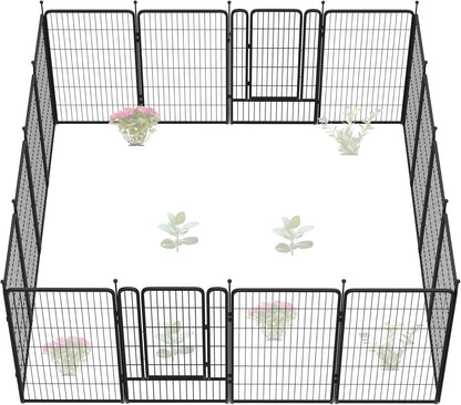 FXW Garden Fence Outdoor for The Yard – 45in(H) x 36.4ft(L) Heavy Duty Metal Animal Barrier for Dog and Rabbit, Decorative Dog Fence, 16 Panels, Black