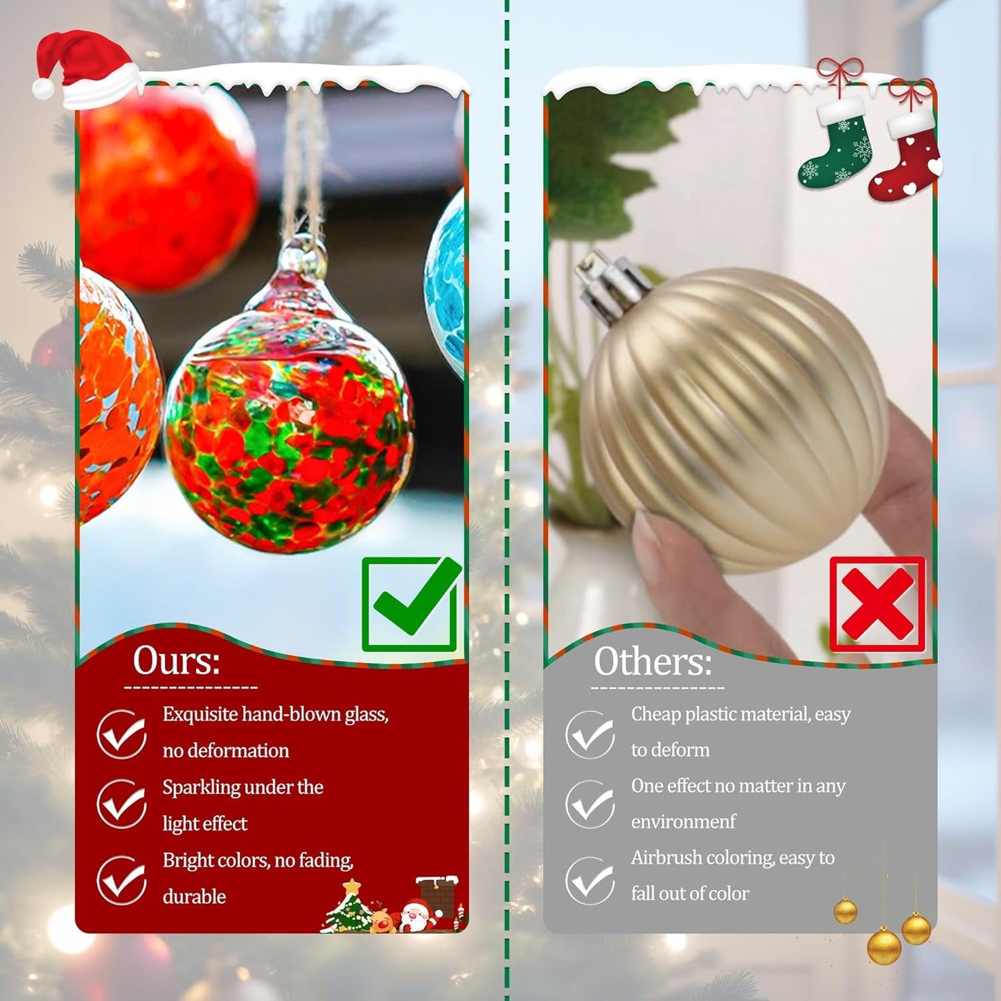 Hand Blown Glass Gazing Balls for Garden Hanging Friendship Balls Christmas Ball Ornaments for Xmas Tree Decoration (Red - C)