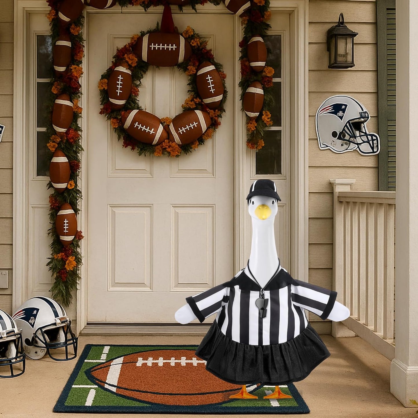 3 Pcs/Set Referee Porch Goose Outfits, Lawn Goose Statue Women Referees Costume, Garden Goose Clothes Referee Dress Hat and Whistle for 23" Statue Halloween Sports Season Outdoor Patio Yard Decor