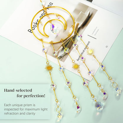 H&D HYALINE & DORA Crystal Suncatcher Moon Sun Catcher Window Suncatchers Crystal Wind Chimes for Window Home Garden Backyard Decor Light Catchers Gift for Women