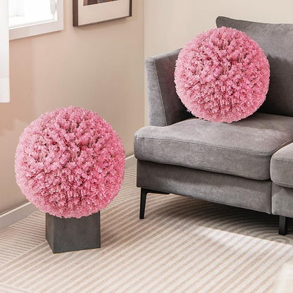 Goplus 17.5 Inch Topiary Balls Artificial Outdoor Set of 2, Faux Pink Eucalyptus Decorative Balls, Fake Plant Sphere, Round Artificial Plant Balls for Front Door, Porch, Backyard, Home Décor