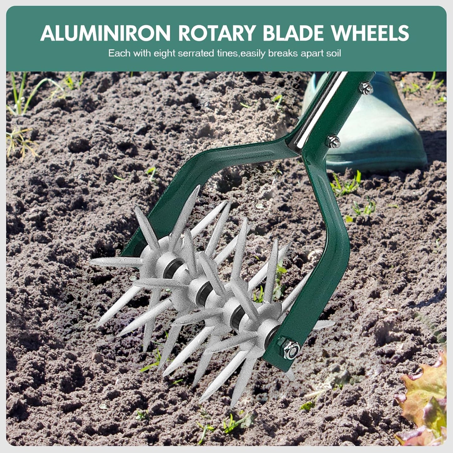 Rotary Cultivator Tiller Adjustable S/S Handle Rotary Tiller with Detachable Solid Metal Tines Garden Cultivator Lawn Tiller and Manual Tiller for Loosing and Mixing Soil
