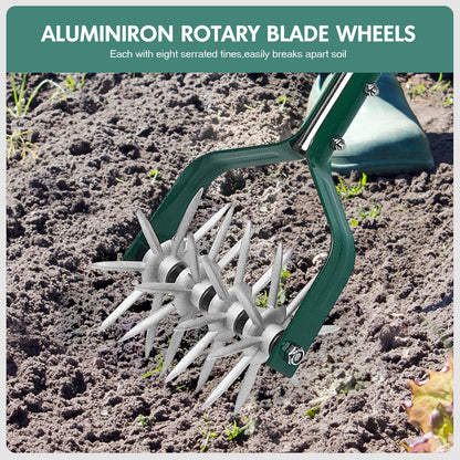 Rotary Cultivator Tiller Adjustable S/S Handle Rotary Tiller with Detachable Solid Metal Tines Garden Cultivator Lawn Tiller and Manual Tiller for Loosing and Mixing Soil