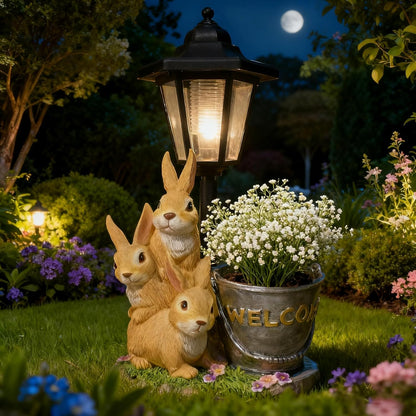 Outdoor Rabbit Garden Statues with Solar Lantern Flowerpot- Bunny Figurine Rabbit Decor for Home Lawn,Balcony Yard Art Garden Patio Decor,Unique Housewarming Birthday Gifts for Women Mom