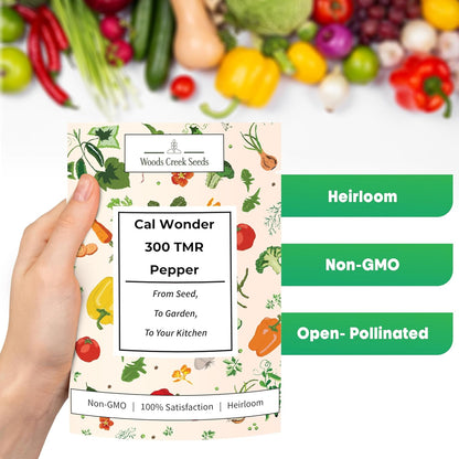 Woods Creek Seeds: Cal Wonder 300 TMR Sweet Pepper Seeds for Planting - Over 250 Heirloom Non-GMO California Wonder Bell Pepper Seeds for Planting Outdoors or Indoors for Home Plant Gardens