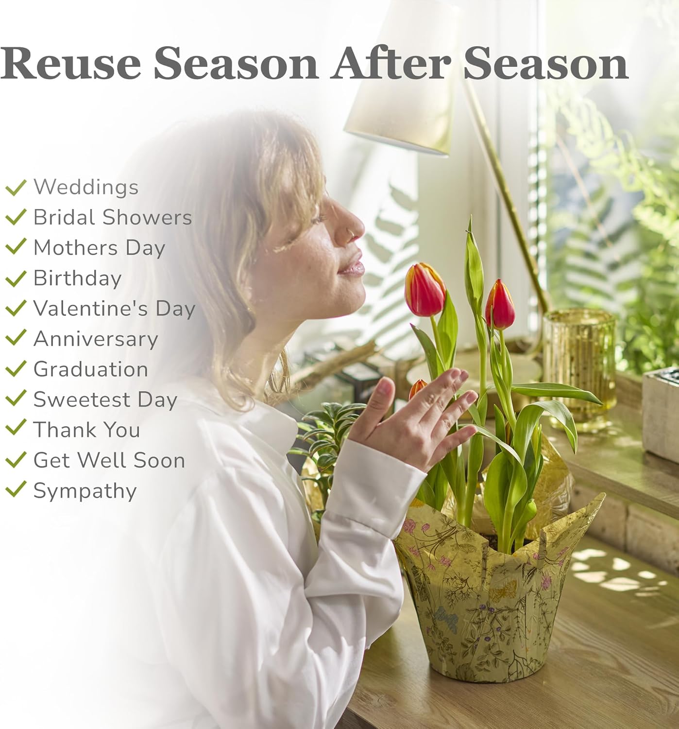 Premium 4.5” STD Plant Pot Covers, Decorative Plant Sleeve for Indoor & Outdoor House Plants, Reusable and Gift-Ready for Flower Pots, Green-Print, Pack of 5