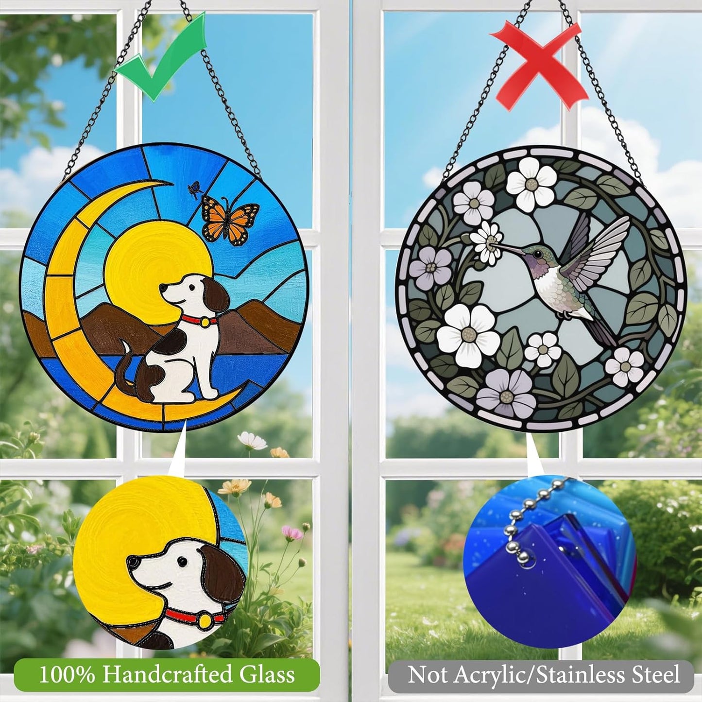 Dog Memorial Suncatchers for Windows Hanging - 8 in UV-Printed Stained Glass Sun Catchers Indoor Window, Suncatcher Stained Glass for Home Decor Wall Art, Gifts for Holiday