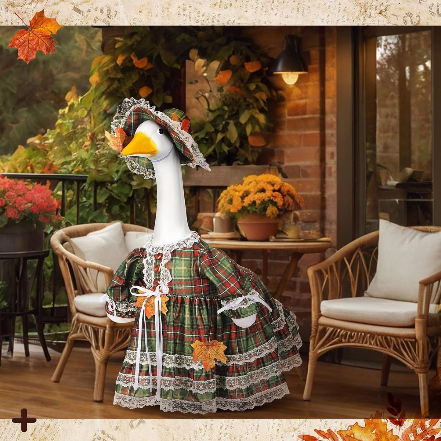 Suzile Fall Porch Goose Outfit Autumn Clothes for 23" High Cement or Plastic Goose Costume Plaid Dresses for Yard Lawn Outdoor Garden Patio Statue Thanksgiving Day Xmas Holiday Decor