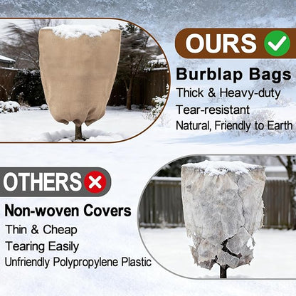 ANPHSIN Burlap Plant Covers Freeze Protection for Patio Winterizing - 45"×70" Extra Large Winter Frost Protector with Drawstring, Reusable Tree Freeze Blanket for Garden Bushes