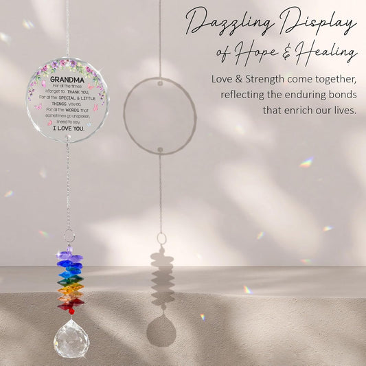 Glass Ornament Suncatcher - Grandma I Love You Birthday Gift for Grandmother - Crystal Rainbow