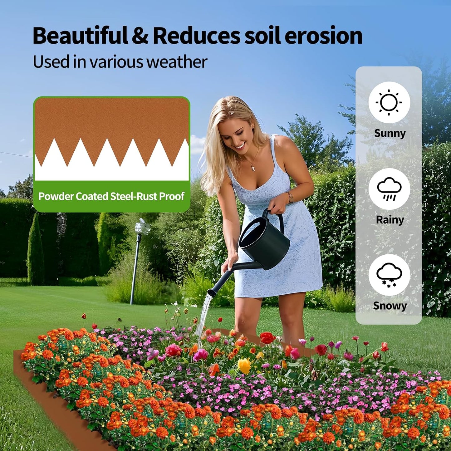 Landscape Edging, 40 x 8 in Strips 6-Pack, Hammer-in Powder Coated Metal Garden Border with 6 Clips, Bendable Metal Landscape Edging for Yard Flower Bed Lawn Pathway Divider(Brown, 14 Teeth)