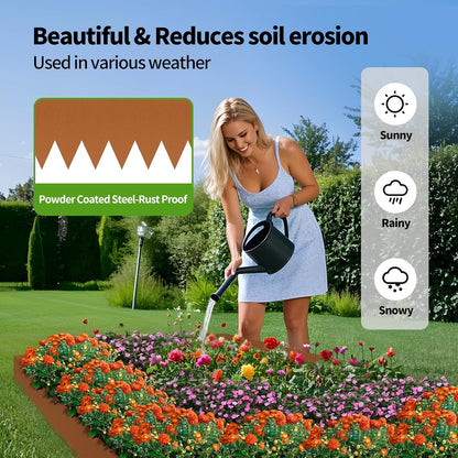 Landscape Edging, 40 x 8 in Strips 6-Pack, Hammer-in Powder Coated Metal Garden Border with 6 Clips, Bendable Metal Landscape Edging for Yard Flower Bed Lawn Pathway Divider(Brown, 14 Teeth)