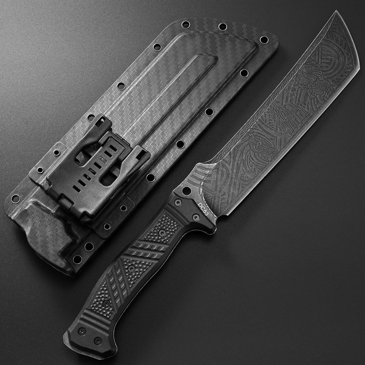 GTK1 Fixed Blade Knife DC53 Steel Blade Nylon Fiberglass Handle Full Tang EDC Tool Knifes for Outdoor Camping Survival Adventure Bushcraft(Pattern blade)
