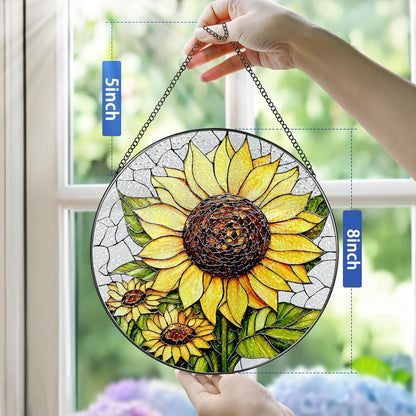 8-Inch Stained Glass Ornament, Stained Glass Window Hanging, Sunflower Ornament, Window Hanging Decor Suncatcher | Mother's Day, Christmas, Birthday, Gifts for Sunflower Plant Lovers