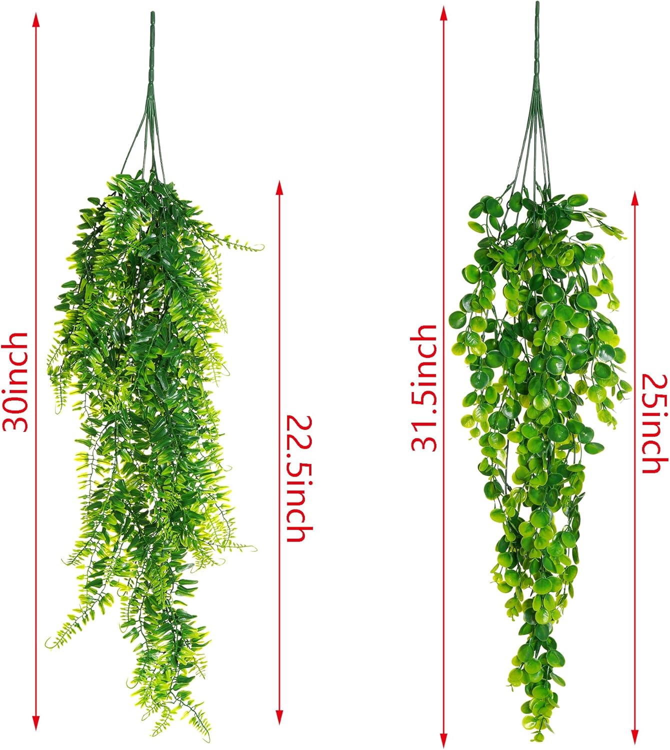 jiebor 4Pcs Fake Artificial Plastic Greenery Faux Hanging Plants Ferns Eucalyptus Vines for Bathroom Living Room Home Indoor Outdoor Office Wall Shelf Decor