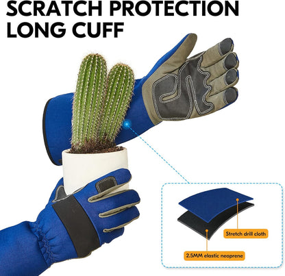 Vgo... Safety Work Gloves Men,Gardening,Long Sleeves Gauntlet,Puncture Proof,Touchscreen(1 Pair,Size L,Blue,AL6608-ML)