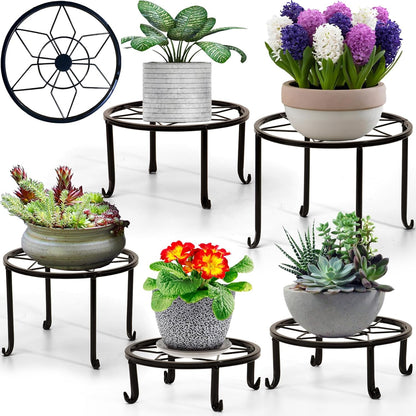 5-Pack Metal Plant Stands, Heavy Duty Indoor/Outdoor, Rustproof Iron, Black