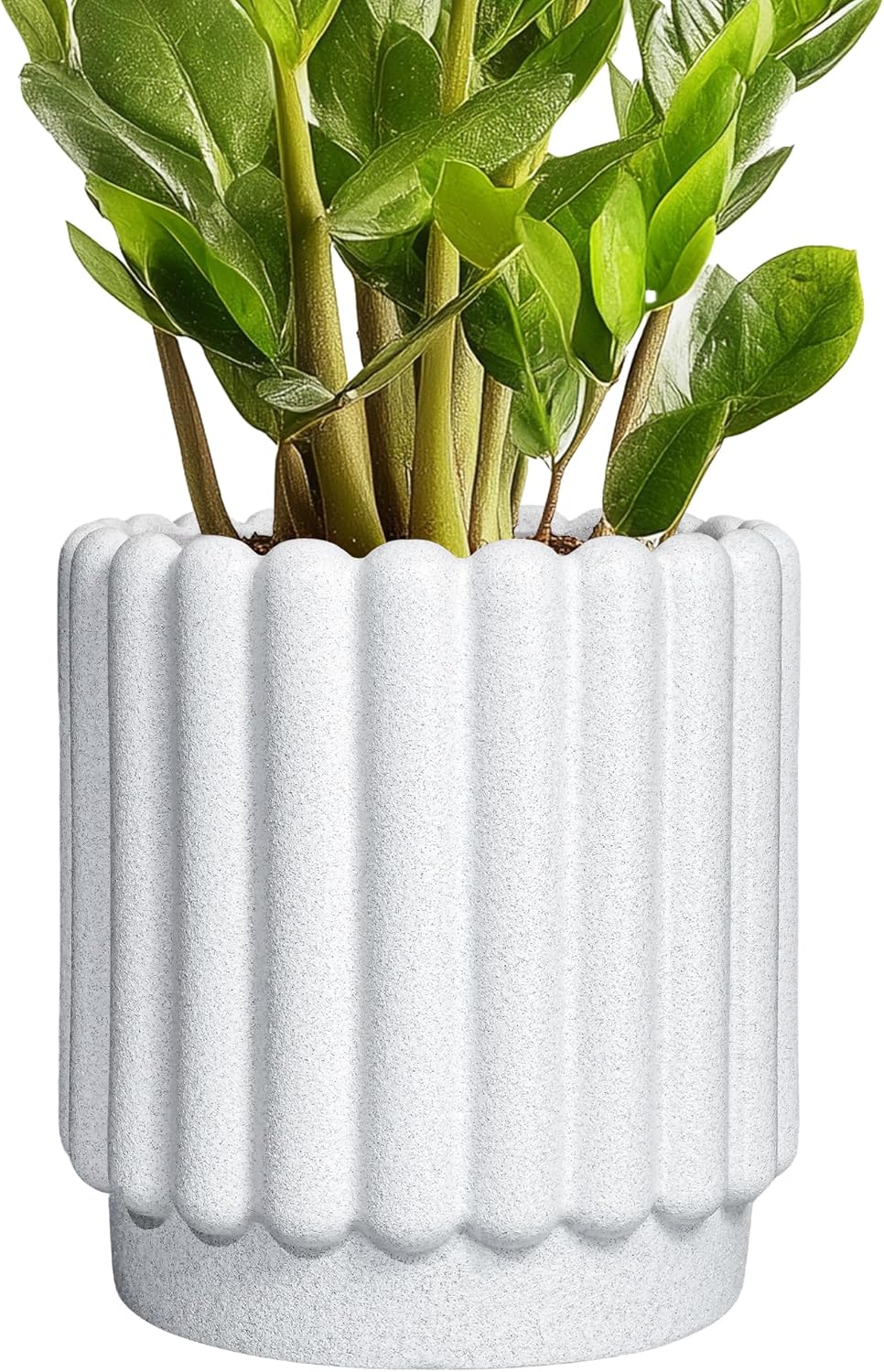 Ceramic Planters for Indoor Plants - 7.6 Inch Ceramic Plant Pots Outdoor, Round Flower Pots with Drainage Hole, Fluted Modern Planter, Room House Decor, Gifts for Plant Lovers, White
