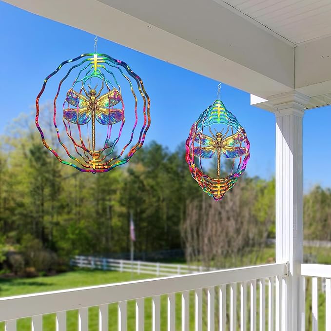 FLAGWIX Christmas Dragonfly Gifts for Women - 3D Stainless Steel Metal Wind Spinners 12 in - Dragonfly Wind Spinners Outdoor, Yard Garden Decor for Outside, Christmas Garden Gifts for Mom Grandma
