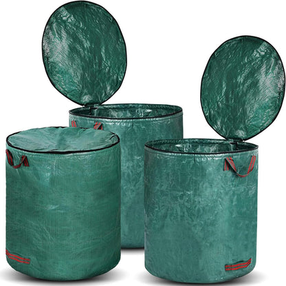 Gardenpal 3 Pack 72 Gallons Reusable Yard Waste Bags with lid, Garden Waste Bags Container Heavy Duty with 4 Handles