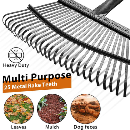 Rake for Leaves: Large 18" Wide Metal Leaf Rake, 65” Long Handle,25 Tines,Heavy Duty Graden Rakes Set for Lawn Yard Pine Needles Mulch Thatch Debris Cleanup Set with 32Gallon Leaf Bags and Scoops