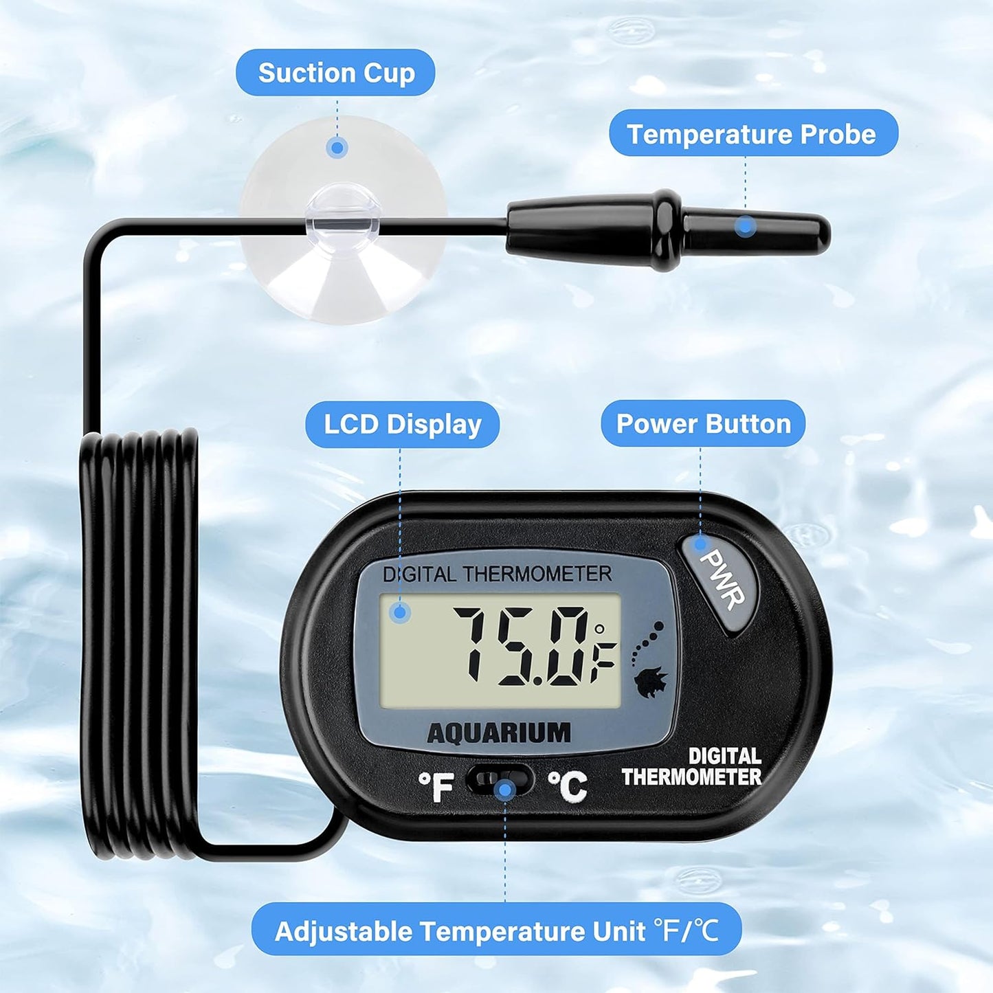 iPower 8 by 12-Inch Reptile Heat Mat with Temperature Adjustment, LCD Digital Aquarium Thermometer, Terrarium Heating Pad for Reptiles & Amphibians
