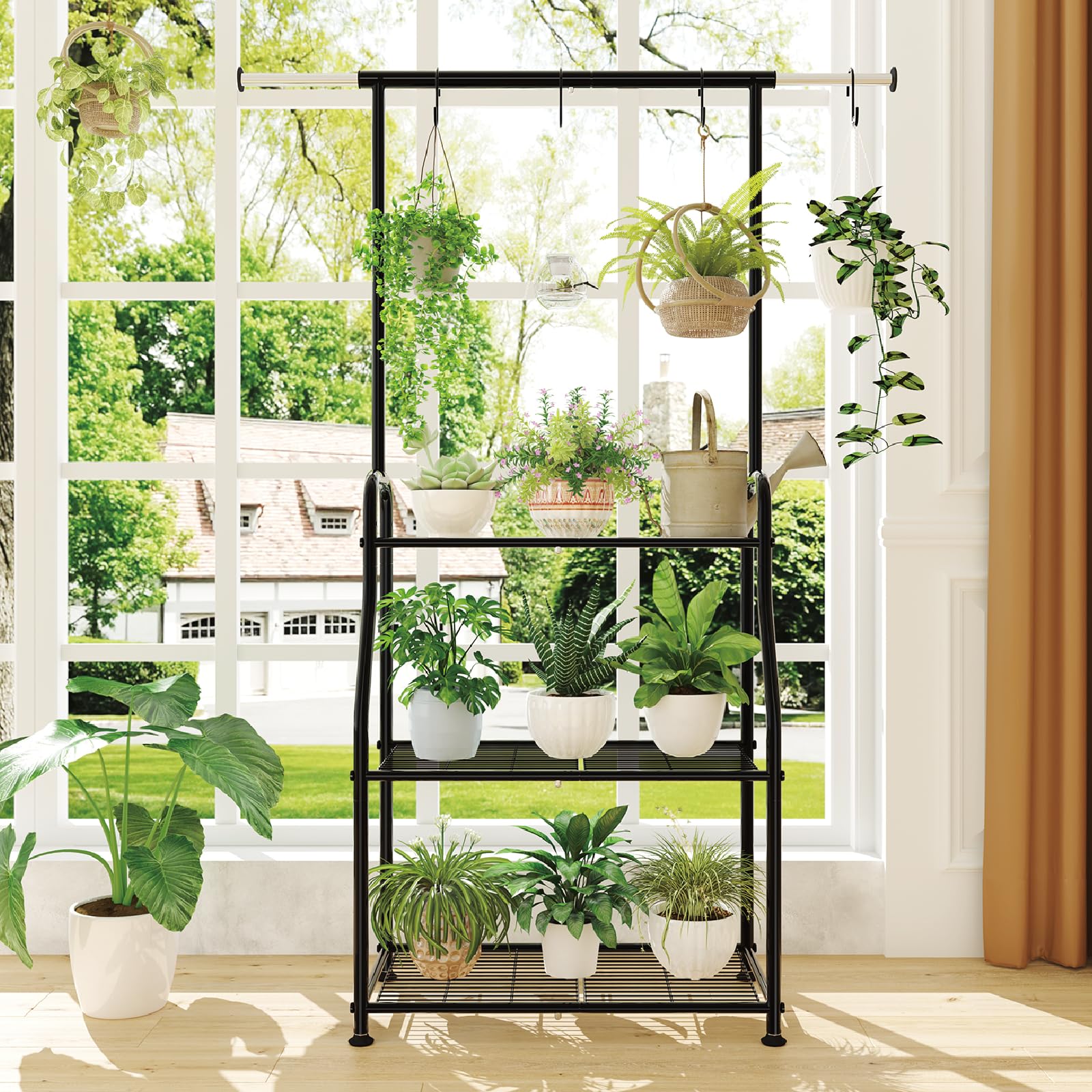 Simple Trending Plant Stand Indoor Outdoor, Heavy Duty Metal 3 Tiered Hanging Plant Shelf for