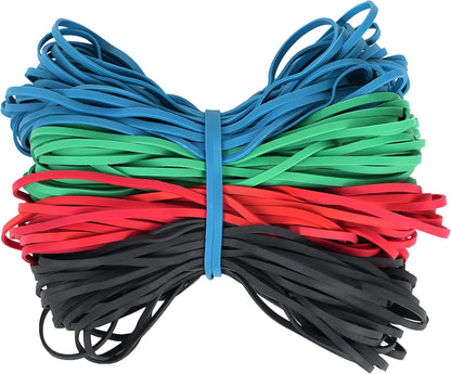 Large Rubber Bands 140 Pack, Heavy Duty Big Elastic Bands Size #117, Colored (Black, Blue, Red, Green), 7x1/8 Inches, Fits Up to 33 Gallon Trash Cans