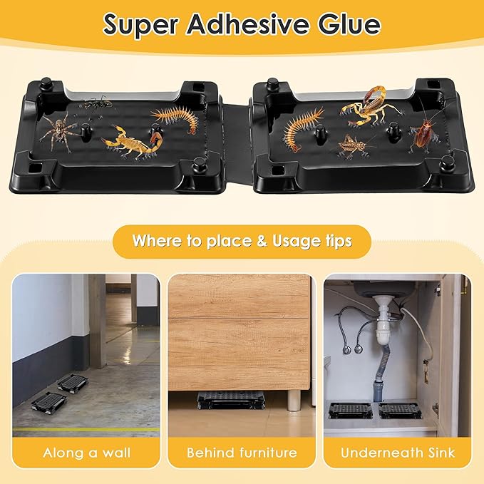 Qualirey 12 Scorpion Glue Tray Traps, Adhesive Scorpion Killer Indoor, Pet and Children Safe, Scorpion Repellent, Insect Traps Indoor, Sticky Bug Catcher for Basement, Bathrooms and Garage