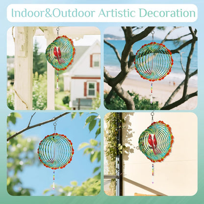 Cardinal Wind Spinner Crystal Tail, Marzovitra 10 inch 3D Stainless Steel Hanging Wind Spinner Metal Wind Catchers Kinetic Sculpture for Indoor,Outdoor Garden Decor,Yard Art