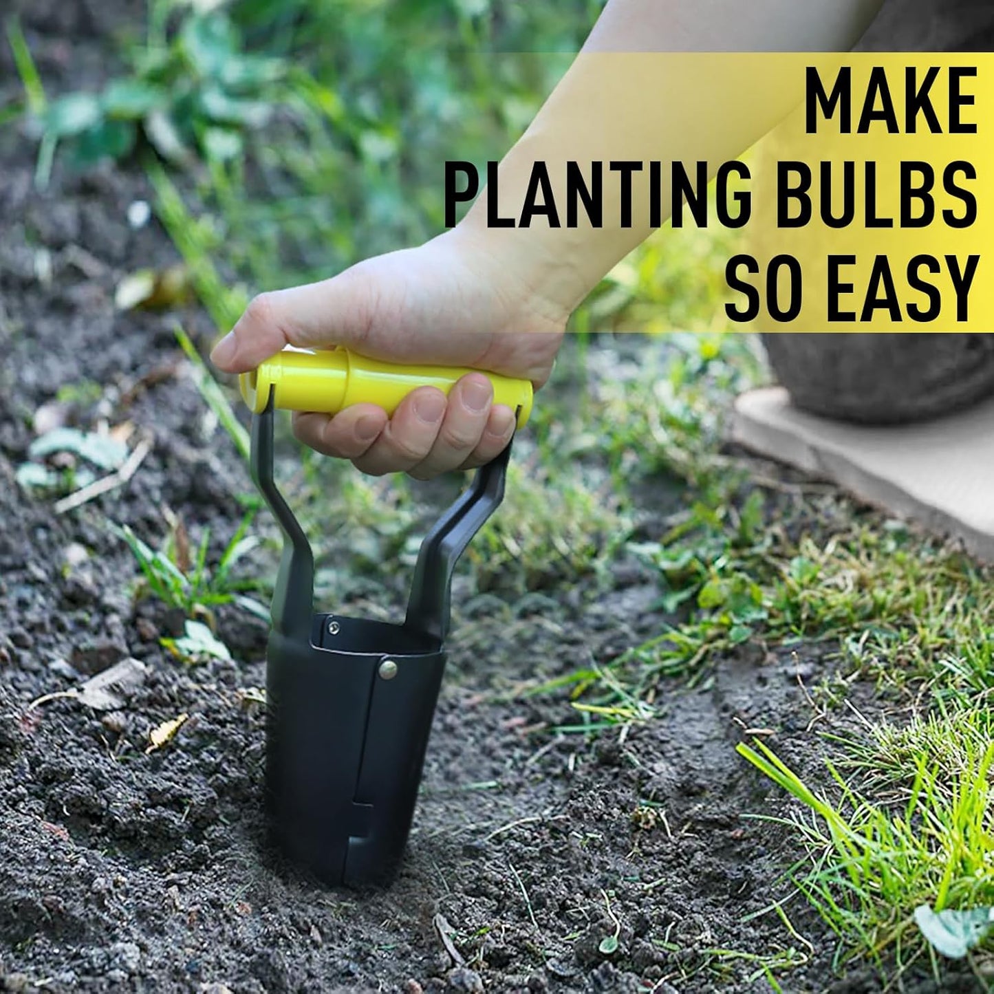 Jardineer Small Bulb Planter Tool– Compact Stainless Steel Transplanter for Bulbs, Seedlings & Flowers – Ergonomic Handle with Depth Markings – Silver & Black– Durable Garden Planting Tool
