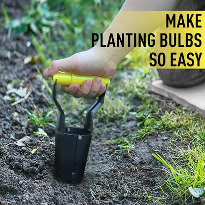 Jardineer Small Bulb Planter Tool– Compact Stainless Steel Transplanter for Bulbs, Seedlings & Flowers – Ergonomic Handle with Depth Markings – Silver & Black– Durable Garden Planting Tool