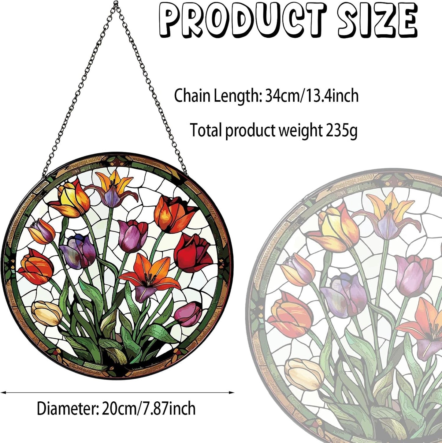 Tulip Stained Glass Window Hanging Botanical Sun Catcher Decor Tulip Lover Gifts for Women Christmas Suncatchers for Home Windows Hanging Decoration, 7.87inch