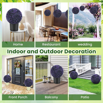 Goplus 2 PCS 15 Inch Artificial Plant Topiary Ball, Round Faux Lavender Balls Outdoor, Garden Spheres Decorative for Front Door, Porch, Backyard, Balcony, Patio, Wedding and Home Décor