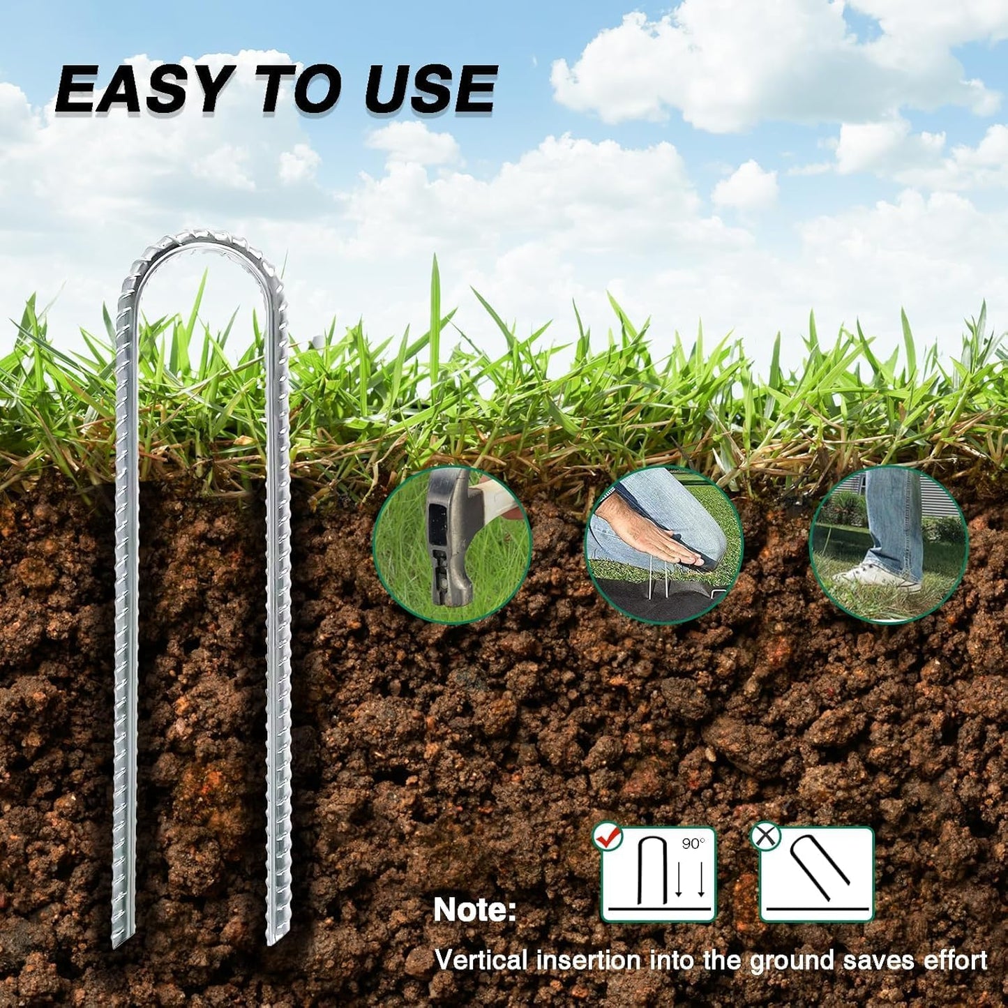 12 Inch Rebar Stakes Heavy Duty, 10 Pack Garden Stake U-Hook, Galvanized Rust Proof Metal Stakes for Tent, Landscape,Outdoor Decorations, Fabric Ground Cover, Tube Fixing (Silver, U-12in-10pc)