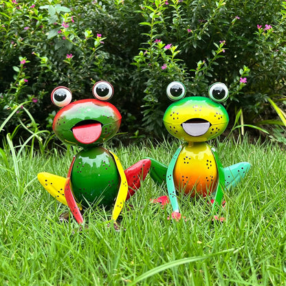 Metal Garden Decor Yard Art for Outside Set of 2 Cute Small Frogs Lawn Patio Ornaments Backyard Decorations Garden Gifts for Mom - (Yellow,Green)