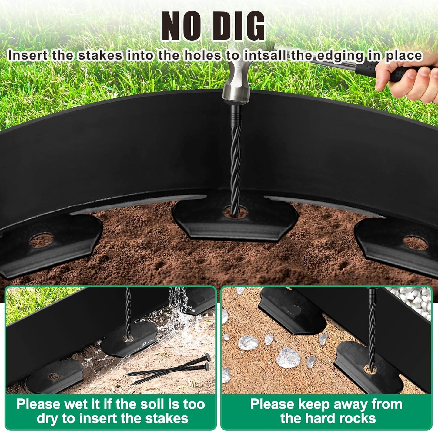 Landscape Edging Border - 4” x 120’ Tall Edging for Landscaping with 60 Stakes, 0.15" Thick No Dig Lawn Edging for Garden Border, Flexible Flower Bed Edging Borders for Yard, Terrace Board