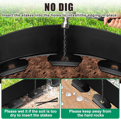 Landscape Edging Border - 4” x 120’ Tall Edging for Landscaping with 60 Stakes, 0.15" Thick No Dig Lawn Edging for Garden Border, Flexible Flower Bed Edging Borders for Yard, Terrace Board
