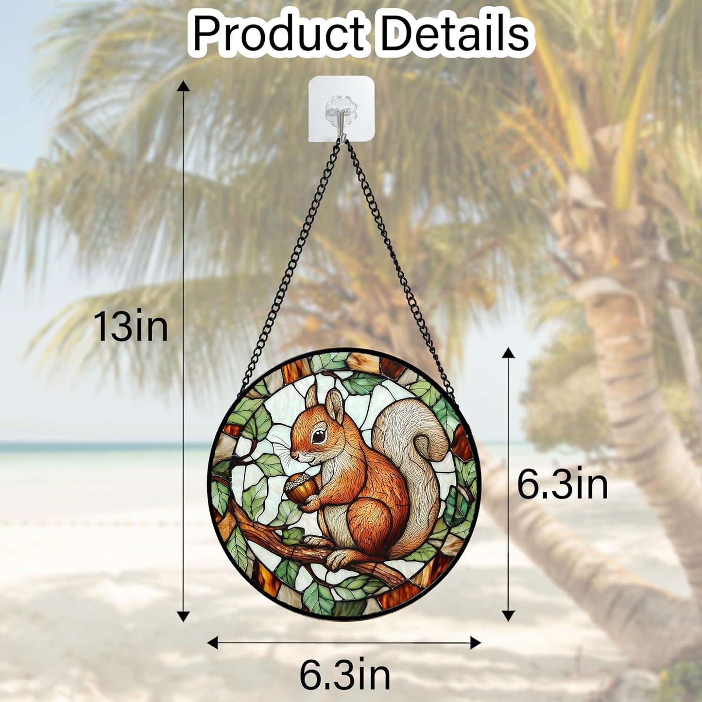 Stained Glass Window Hanging, Squirrel on a Branch Suncatcher Diamond Glass Panel Animal Sun Catchers Decor for Birthday for Women, Men, Wife, Aunt, and Mom 6.3 in