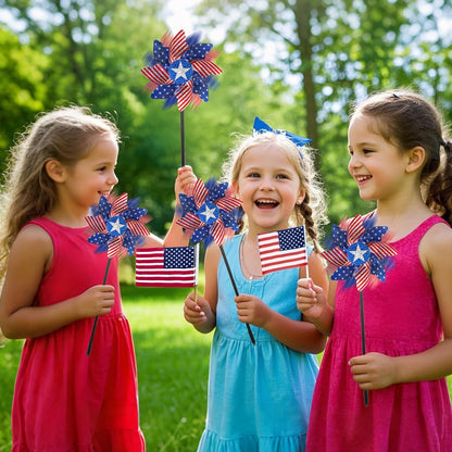 winemana 12 Pack 4th of July Patriotic Pinwheels for Yard & Garden – Reflective American Flag Wind Spinners, Outdoor Bird Deterrents Decorations for Independence Day & Memorial Day (Red White Blue)
