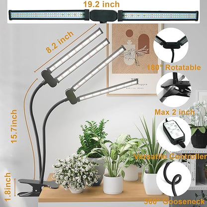 Juhefa LED Grow Light,Super Bright 6000K White Full Spectrum Clip Plant Growing Lamp with Rotatable Dual Head for Indoor Desk Plants,Dimmable & Timer 4/8/12H,High Power Output for Faster Growth,2-Head