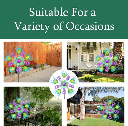 Solar Peacock Wind Spinners for Yard & Garden - 40 Inch Metal Wind Sculpture, Kinetic Windmill with Multi Color LED Lights, Lawn & Patio Art Decor
