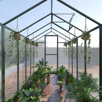 72*96in Greenhouse for Outdoors, Polycarbonate Greenhouse with Stronger Wind Protection and Roof Vent, Walk-in Large Aluminum Sunroom Winter Proof, Green