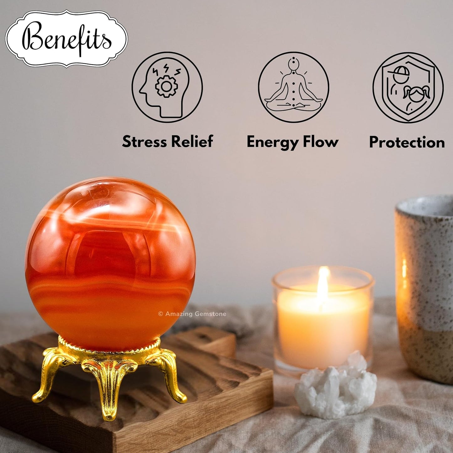 Amazing Gemstone Carnelian Onyx Crystal Ball with Stand - 2 Inches Crystal Sphere Meditation Balls for Witchcraft and Decorative Balls