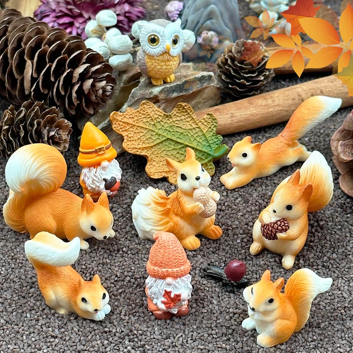 Miniature Squirrel Figurine, 21Pcs Mini Resin Squirrel Figures,Tiny Fall Forest Animals Figurines Fairy Garden Accessories for Outdoor Landscape Garden Lawn Pot DIY Cake Decorations