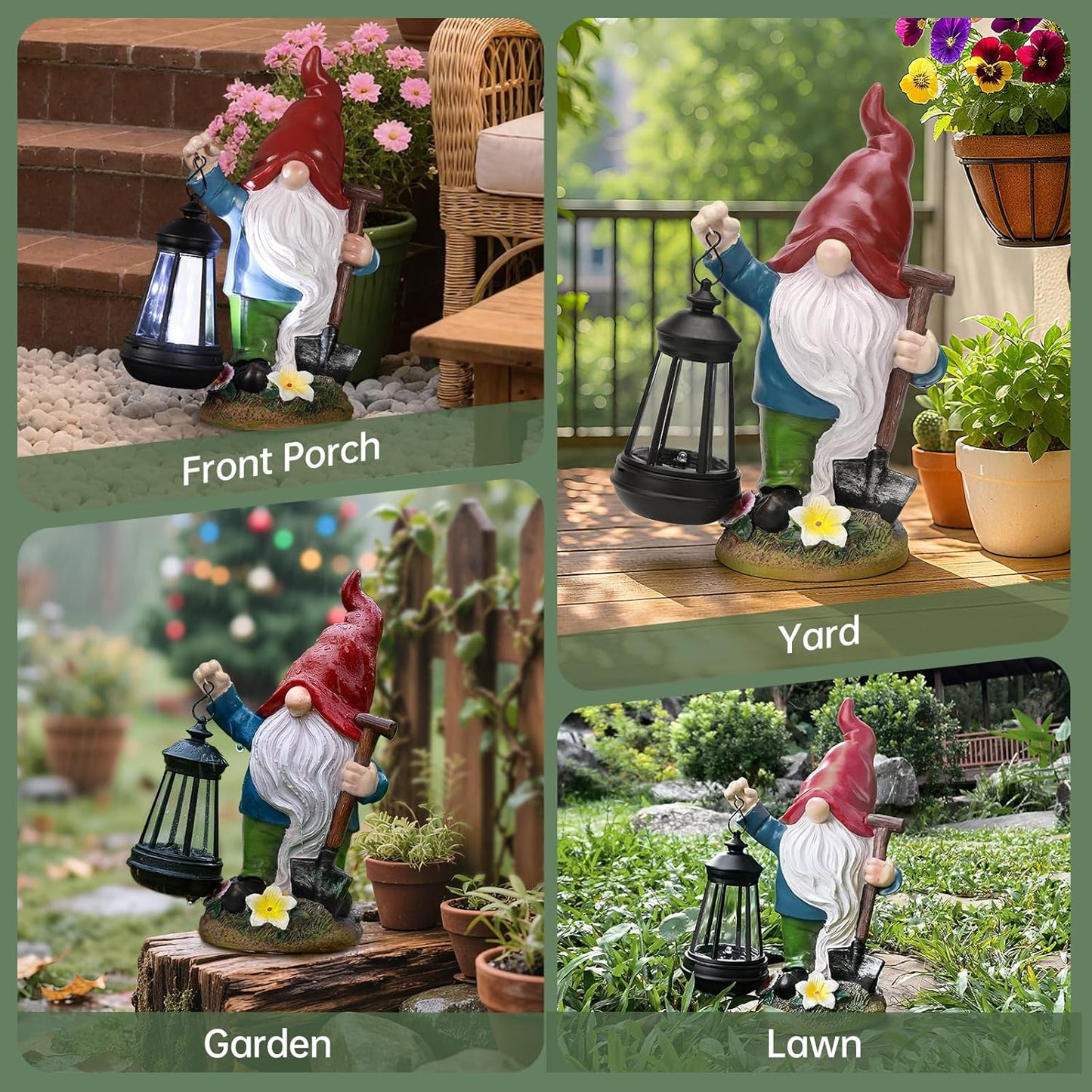 Garden Gnome Outdoor Decoration with Shovel Solar Gnomes Statue with Lantern LED Lights,Terrace Courtyard Lawn Patio Porch Decoration Mother's Day Christmas Housewarming Gift for Mom Women
