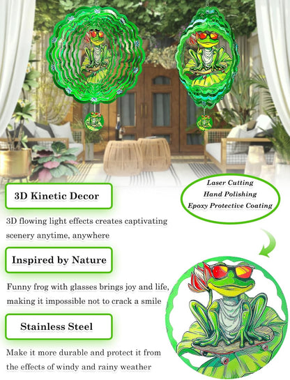 Frog Wind Spinner-3D Metal Hanging Wind Spinners, Perfect Ornament Gifts for Women/Men, 12 Inch Spinfinity Wind Spinner for Outdoor & Indoor Decorations, Yard Art, Garden Decoration
