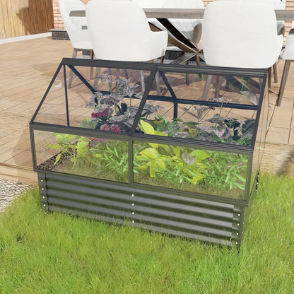 Large Greenhouse with Raised Flower Bed, Outdoor Plant Vegetable Box, 68.7 x 45 x 51.5 Inches