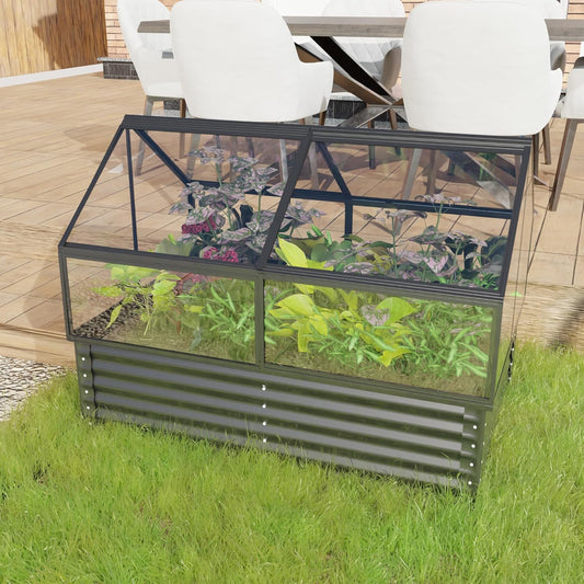 Large Greenhouse with Raised Flower Bed, Outdoor Plant Vegetable Box, 68.7 x 45 x 51.5 Inches